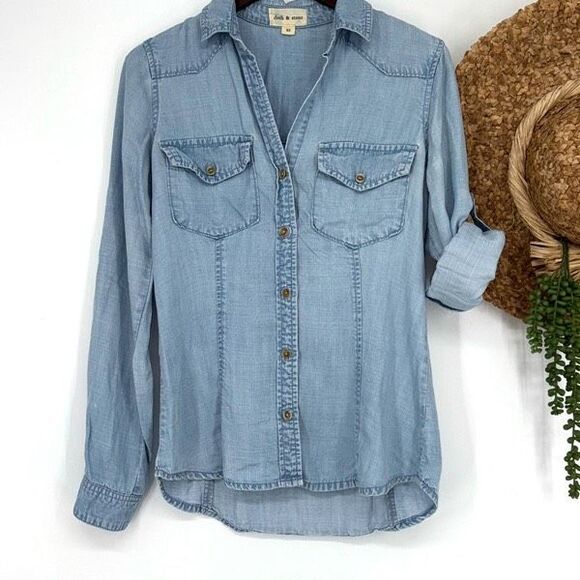 Cloth & Stone Western Style Tencel Chambray Denim Style Button Down Shirt Blue X - Picture 1 of 12